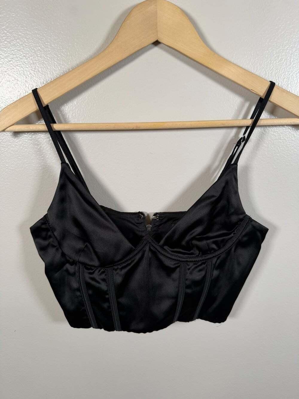 White Fox Satin Cropped Bustier Top Size Medium Black Corset Goth Fairy Rave